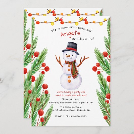 glimlachen Uitnodiging Snowman (Voorkant / Achterkant)