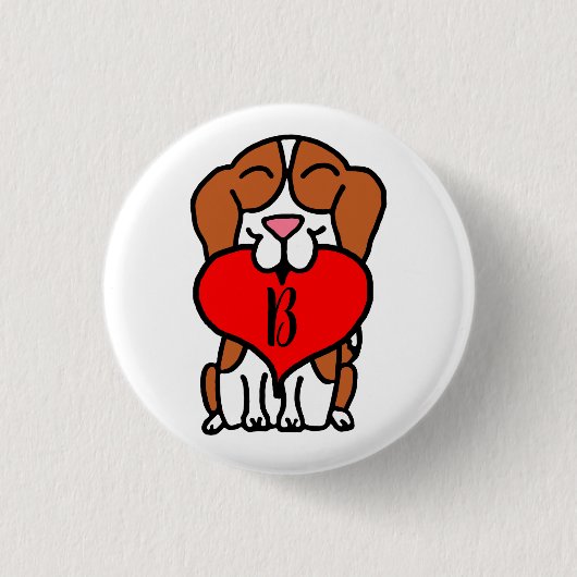 glimlachen van Beagle Heart Monogram Ronde Button 3,2 Cm (Voorkant)