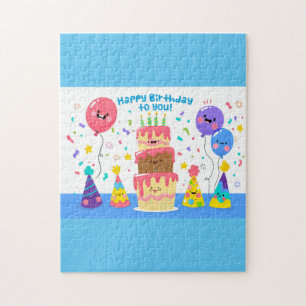 glimlachen van de Birthday Cake en ballonnen Legpuzzel