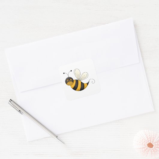 Glimlachend Bee Fun Bumblebee-personage Vierkante Sticker