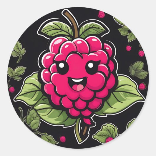 Glimlachend frambozenfruit ronde sticker (Voorkant)