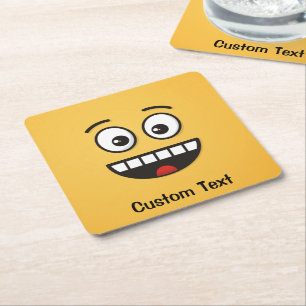 Glimlachend Gezicht met Open Mond Vierkant Papier Vierkante Kartonnen Onderzetter