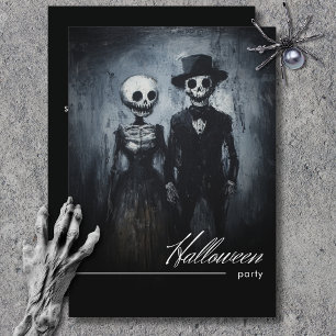 Glimlachend Ghoul Paar Zwart & Wit Halloween Party Kaart
