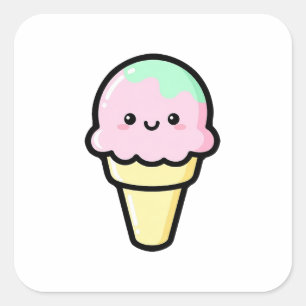 Glimlachend ijs – Cute Kawaii Illustratie Vierkante Sticker