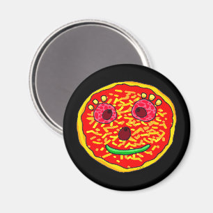 Glimlachend Pizza Gezicht Illustratie Ontwerp Magneet