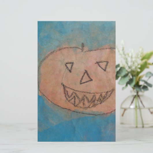 glimlachend pompoen, Halloween Kinder Art Waterver Briefpapier (Staand voorkant)