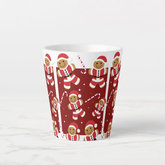 Glimlachend Rood Wit Geïllustreerd Gingerbread San Latte Mok (Voorkant)
