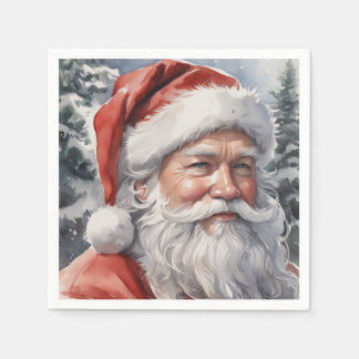 Glimlachend Santa Christmas Waterverf Papier Servet