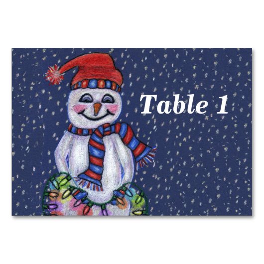 glimlachend Snowman Holding String of Kerstlampjes Kaart (Voorkant)