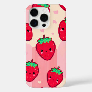 Glimlachende aardbei met roze wangen iPhone 16 pro hoesje