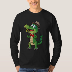 Glimlachende alligator met Pet en boog Stropdas Fu T-shirt