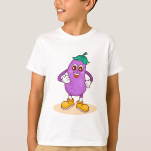 Glimlachende Aubergine Schattigee Cartoon T-shirt