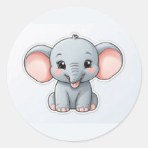 Glimlachende Baby Olifant met Blush Cheeks, kawaii