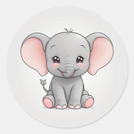 Glimlachende Baby Olifant met Blush Cheeks, kawaii Ronde Sticker