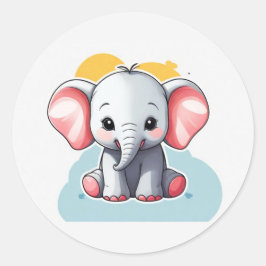 Glimlachende Baby Olifant met Blush Cheeks, kawaii Ronde Sticker