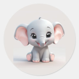 Glimlachende Baby Olifant met Blush Cheeks, kawaii Ronde Sticker
