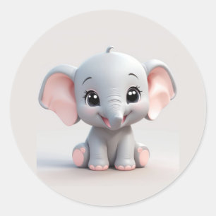 Glimlachende Baby Olifant met Blush Cheeks, kawaii Ronde Sticker