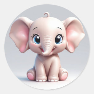 Glimlachende Baby Olifant met Blush Cheeks, kawaii Ronde Sticker