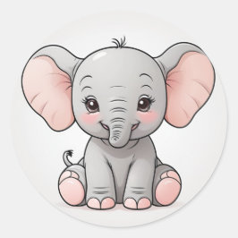 Glimlachende Baby Olifant met Blush Cheeks, kawaii Ronde Sticker