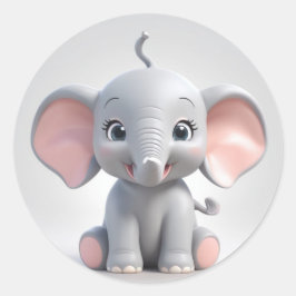 Glimlachende Baby Olifant met Blush Cheeks, kawaii Ronde Sticker