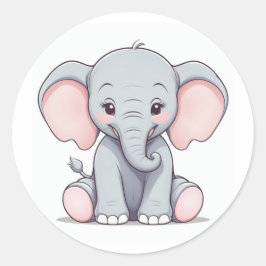 Glimlachende Baby Olifant met Blush Cheeks, kawaii Ronde Sticker