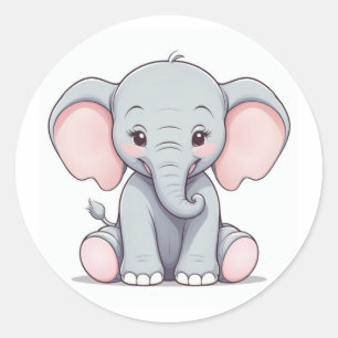 Glimlachende Baby Olifant met Blush Cheeks, kawaii Ronde Sticker