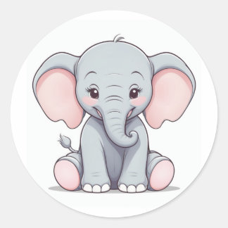 Glimlachende Baby Olifant met Blush Cheeks, kawaii Ronde Sticker