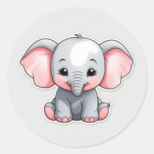 Glimlachende Baby Olifant met Blush Cheeks, kawaii Ronde Sticker
