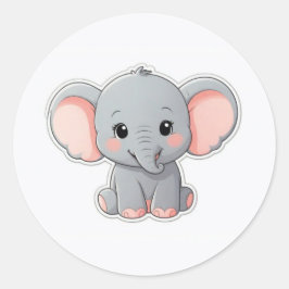 Glimlachende Baby Olifant met Blush Cheeks, kawaii Ronde Sticker