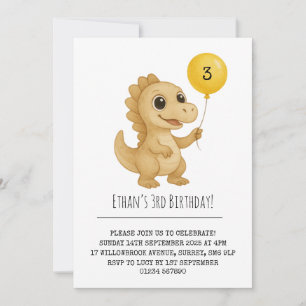 Glimlachende Beige Dinosaurus Gele Ballon Verjaard Kaart