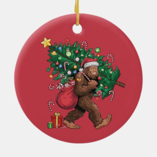 Glimlachende Bigfoot Rode Kerstboom Ornament (Achterkant)