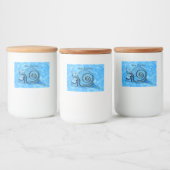 Glimlachende Bright Aqua Blue Cartoon Snail White Voedselcontainer Etiket (Flessen)