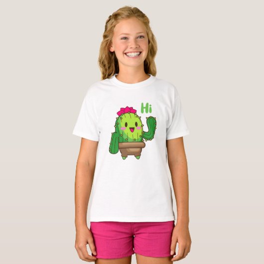 Glimlachende Cactus T-Shirt – Vriendelijk Plant Vi (Voorkant volledig)