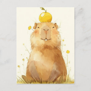 Glimlachende Capybara met Yuzu Fruit op het Hoofd Briefkaart