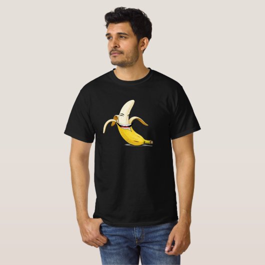 Glimlachende Cartoon Banaan – Funny Fruit Face T-s T-shirt (Voorkant volledig)
