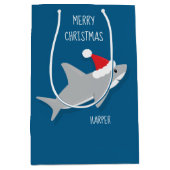 Glimlachende Cartoon Haai in Santa Hat Gift Bag Medium Cadeauzakje (Voorkant)