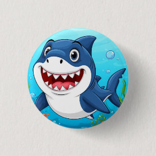 Glimlachende Cartoon Haai Zwemt Onderwater Ronde Button 3,2 Cm