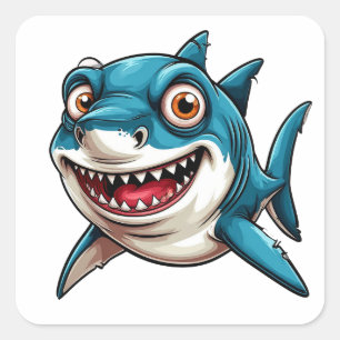 Glimlachende Cartoon Haai Zwemt Onderwater Vierkante Sticker