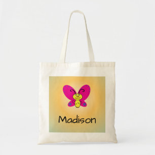 Glimlachende Cartoon Vlinder met Naam Tote Bag