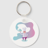 Glimlachende chef-kok met snor en dienblad sleutelhanger (Voorkant)