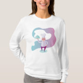 Glimlachende chef-kok met snor en dienblad t-shirt (Voorkant)