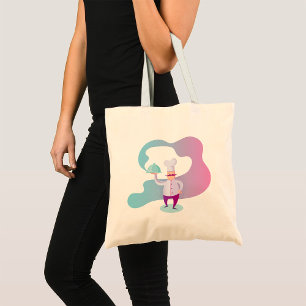 Glimlachende chef-kok met snor en dienblad tote bag