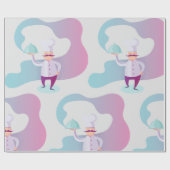 Glimlachende chef met snor en serveerblad cadeaupapier (Vlak)