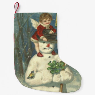 Glimlachende Cherub Sneeuwman Klaver Zangvogel Kleine Kerstsok