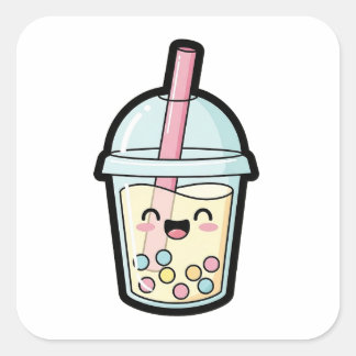 Glimlachende Cupcake – Cute Kawaii Illustratie Vierkante Sticker
