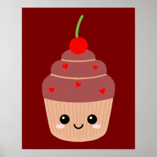 Glimlachende Cupcake Print, Zoete Kamer Decoratie, Poster