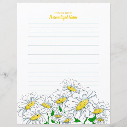 Glimlachende Daisy Dreams Lined Paper Sheet (Voorkant)