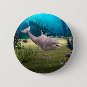 Glimlachende dolfijn ronde button 5,7 cm