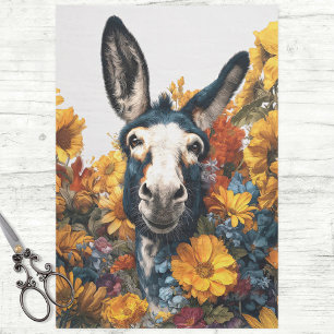 Glimlachende Ezel in Wildflower Garden Decoupage Tissuepapier