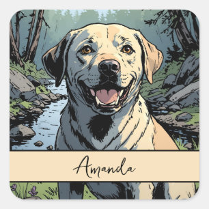 glimlachende gele labrador retriever vierkante sticker